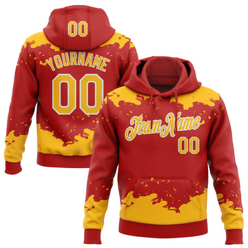 Custom Stitched Red Gold-White 3D Pattern Design Fragment Sports Pullover Sweatshirt Hoodie
