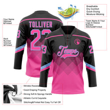 Charger l&#39;image dans la galerie, Custom Black Pink-Light Blue 3D Pattern Gradient Square Shapes Hockey Lace Neck Jersey
