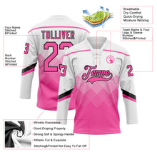 Load image into Gallery viewer, Custom Black Pink-Black 3D Pattern Gradient Square Shapes Hockey Lace Neck Jersey
