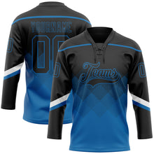 Load image into Gallery viewer, Custom Black Blue-White 3D Pattern Gradient Square Shapes Hockey Lace Neck Jersey
