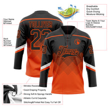 Load image into Gallery viewer, Custom Black Orange-White 3D Pattern Gradient Square Shapes Hockey Lace Neck Jersey
