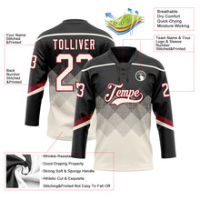Charger l&#39;image dans la galerie, Custom Black Cream-Crimson 3D Pattern Gradient Square Shapes Hockey Lace Neck Jersey
