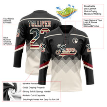 Charger l&#39;image dans la galerie, Custom Black Vintage USA Flag Cream-Crimson 3D Pattern Gradient Square Shapes Hockey Lace Neck Jersey
