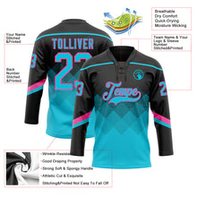Charger l&#39;image dans la galerie, Custom Black Lakes Blue-Pink 3D Pattern Gradient Square Shapes Hockey Lace Neck Jersey
