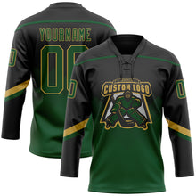Load image into Gallery viewer, Custom Black Green-Old Gold 3D Pattern Gradient Square Shapes Hockey Lace Neck Jersey
