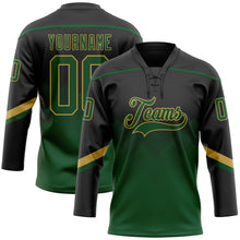 Load image into Gallery viewer, Custom Black Green-Old Gold 3D Pattern Gradient Square Shapes Hockey Lace Neck Jersey
