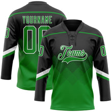 Charger l&#39;image dans la galerie, Custom Black Grass Green-White 3D Pattern Gradient Square Shapes Hockey Lace Neck Jersey
