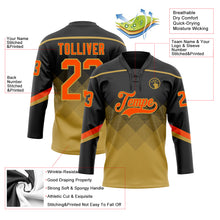 Load image into Gallery viewer, Custom Black Orange-Old Gold 3D Pattern Gradient Square Shapes Hockey Lace Neck Jersey
