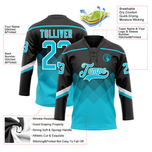 Charger l&#39;image dans la galerie, Custom Black Lakes Blue-White 3D Pattern Gradient Square Shapes Hockey Lace Neck Jersey
