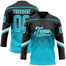 Charger l&#39;image dans la galerie, Custom Black Lakes Blue-White 3D Pattern Gradient Square Shapes Hockey Lace Neck Jersey
