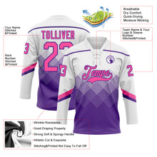 Charger l&#39;image dans la galerie, Custom White Pink-Purple 3D Pattern Gradient Square Shapes Hockey Lace Neck Jersey
