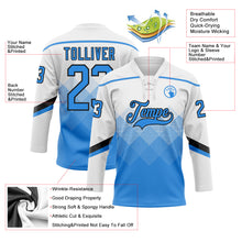 Charger l&#39;image dans la galerie, Custom White Powder Blue-Black 3D Pattern Gradient Square Shapes Hockey Lace Neck Jersey
