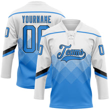 Charger l&#39;image dans la galerie, Custom White Powder Blue-Black 3D Pattern Gradient Square Shapes Hockey Lace Neck Jersey
