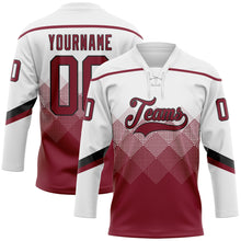 Charger l&#39;image dans la galerie, Custom White Crimson-Black 3D Pattern Gradient Square Shapes Hockey Lace Neck Jersey
