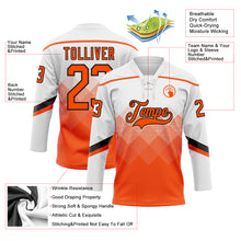 Load image into Gallery viewer, Custom White Orange-Black 3D Pattern Gradient Square Shapes Hockey Lace Neck Jersey
