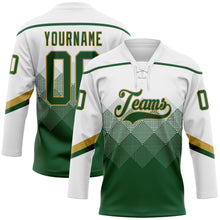 Charger l&#39;image dans la galerie, Custom White Green-Old Gold 3D Pattern Gradient Square Shapes Hockey Lace Neck Jersey

