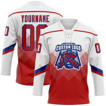 Load image into Gallery viewer, Custom White Red-Royal 3D Pattern Gradient Square Shapes Hockey Lace Neck Jersey
