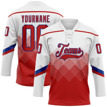 Load image into Gallery viewer, Custom White Red-Royal 3D Pattern Gradient Square Shapes Hockey Lace Neck Jersey
