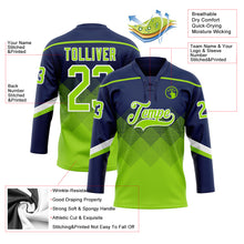 Charger l&#39;image dans la galerie, Custom Navy Neon Green-White 3D Pattern Gradient Square Shapes Hockey Lace Neck Jersey
