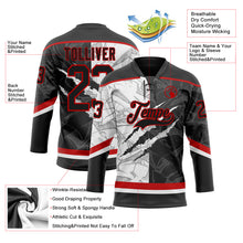 Load image into Gallery viewer, Custom Black White-Red 3D Pattern Gradient Fashion Scratch Hockey Lace Neck Jersey
