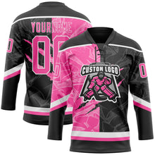 Load image into Gallery viewer, Custom Black Pink-White 3D Pattern Gradient Fashion Scratch Hockey Lace Neck Jersey
