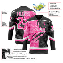 Load image into Gallery viewer, Custom Black Pink-White 3D Pattern Gradient Fashion Scratch Hockey Lace Neck Jersey
