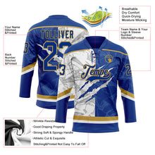 Charger l&#39;image dans la galerie, Custom Royal White-Old Gold 3D Pattern Gradient Fashion Scratch Hockey Lace Neck Jersey

