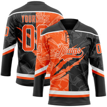 Charger l&#39;image dans la galerie, Custom Black Orange-White 3D Pattern Gradient Fashion Scratch Hockey Lace Neck Jersey
