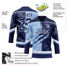 Charger l&#39;image dans la galerie, Custom Navy Light Blue-White 3D Pattern Gradient Fashion Scratch Hockey Lace Neck Jersey
