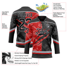Load image into Gallery viewer, Custom Black Red-Gray 3D Pattern Gradient Fashion Scratch Hockey Lace Neck Jersey

