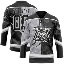 Load image into Gallery viewer, Custom Black Gray-White 3D Pattern Gradient Fashion Scratch Hockey Lace Neck Jersey
