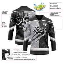 Load image into Gallery viewer, Custom Black Gray-White 3D Pattern Gradient Fashion Scratch Hockey Lace Neck Jersey
