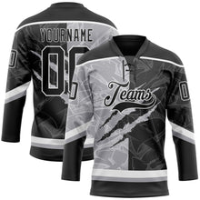 Load image into Gallery viewer, Custom Black Gray-White 3D Pattern Gradient Fashion Scratch Hockey Lace Neck Jersey
