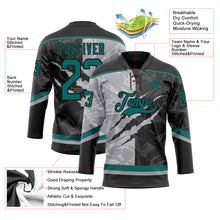 Charger l&#39;image dans la galerie, Custom Black Teal-Gray 3D Pattern Gradient Fashion Scratch Hockey Lace Neck Jersey
