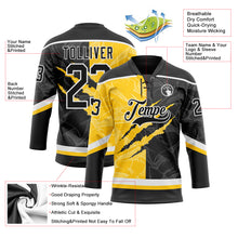 Load image into Gallery viewer, Custom Black Yellow-White 3D Pattern Gradient Fashion Scratch Hockey Lace Neck Jersey
