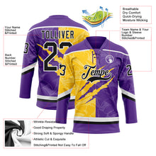 Charger l&#39;image dans la galerie, Custom Purple Black Yellow-White 3D Pattern Gradient Fashion Scratch Hockey Lace Neck Jersey
