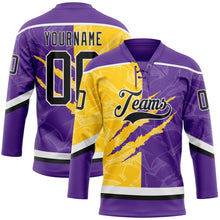 Charger l&#39;image dans la galerie, Custom Purple Black Yellow-White 3D Pattern Gradient Fashion Scratch Hockey Lace Neck Jersey
