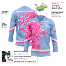Load image into Gallery viewer, Custom Light Blue Pink-White 3D Pattern Gradient Fashion Scratch Hockey Lace Neck Jersey
