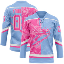 Load image into Gallery viewer, Custom Light Blue Pink-White 3D Pattern Gradient Fashion Scratch Hockey Lace Neck Jersey
