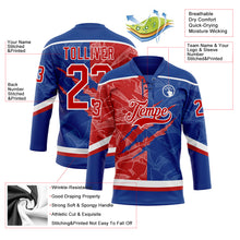 Load image into Gallery viewer, Custom Royal Red-White 3D Pattern Gradient Fashion Scratch Hockey Lace Neck Jersey
