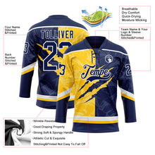 Load image into Gallery viewer, Custom Navy Yellow-White 3D Pattern Gradient Fashion Scratch Hockey Lace Neck Jersey
