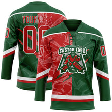 Load image into Gallery viewer, Custom Green Red-White 3D Pattern Gradient Fashion Scratch Hockey Lace Neck Jersey
