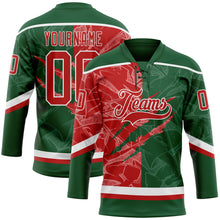 Load image into Gallery viewer, Custom Green Red-White 3D Pattern Gradient Fashion Scratch Hockey Lace Neck Jersey
