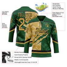 Charger l&#39;image dans la galerie, Custom Green Old Gold-Black 3D Pattern Gradient Fashion Scratch Hockey Lace Neck Jersey
