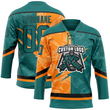 Load image into Gallery viewer, Custom Teal Bay Orange-Black 3D Pattern Gradient Fashion Scratch Hockey Lace Neck Jersey
