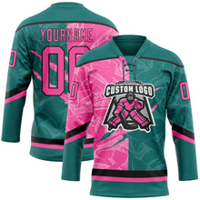 Load image into Gallery viewer, Custom Teal Pink-Black 3D Pattern Gradient Fashion Scratch Hockey Lace Neck Jersey
