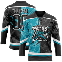 Load image into Gallery viewer, Custom Black Teal-White 3D Pattern Gradient Fashion Scratch Hockey Lace Neck Jersey
