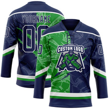 Load image into Gallery viewer, Custom Navy Grass Green-White 3D Pattern Gradient Fashion Scratch Hockey Lace Neck Jersey
