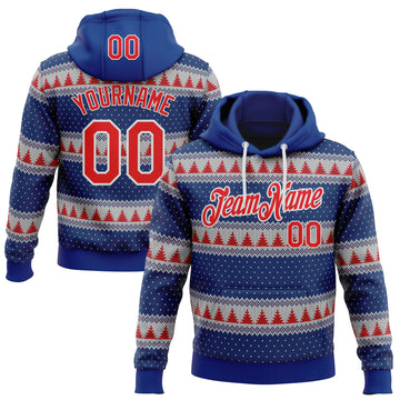 Custom Stitched Royal Red-White 3D Christmas Stripe Sports Pullover Sweatshirt Hoodie