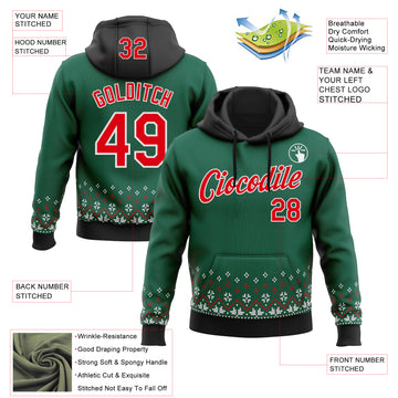 Custom Stitched Green Red-White 3D Christmas Sports Pullover Sweatshirt Hoodie